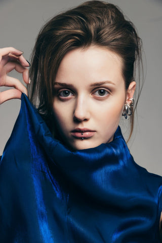 High Neck Organza Vest Blue