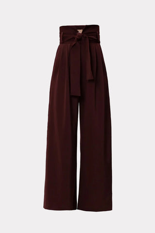 Pantaloni lungi bordo cu talie înaltă și croială largă