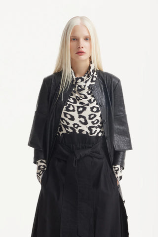 High Neck Long Sleeves Blouse Leopard Print