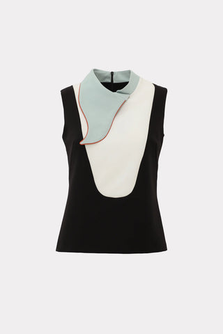 Chic Formal Sleeveless Top With Unique Collar Light Blue