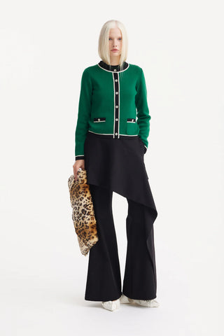 Asymmetric Overlay Flared Trousers Black