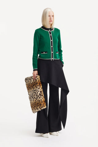 Asymmetric Overlay Flared Trousers Black