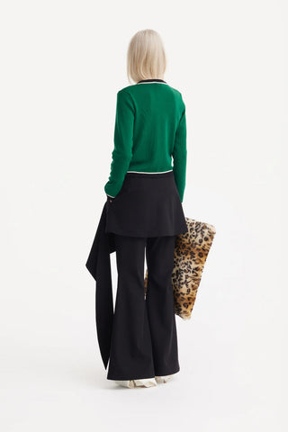 Asymmetric Overlay Flared Trousers Black
