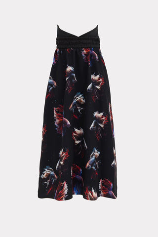 Corseted Print Flare Skirt Black