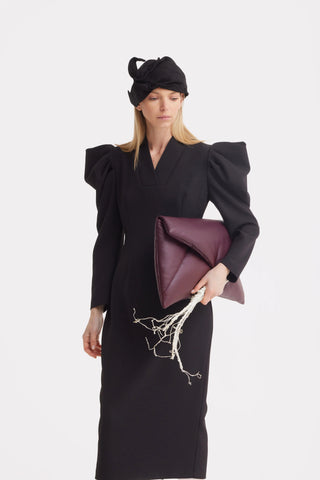 Rochie midi din crep cu mâneci statement — neagră