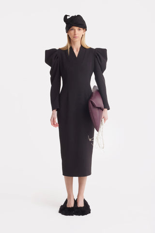 Rochie midi din crep cu mâneci statement — neagră