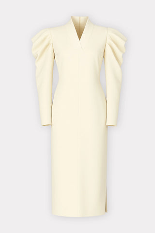 Crepe Midi Dress With Statement Sleeves – Ivory