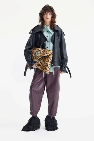 Croc-Effect Faux Leather Oversized Jacket – Black