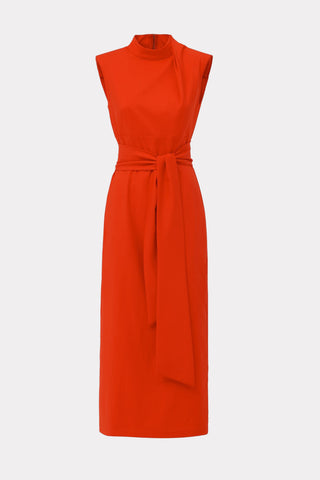 Designer Long Dress With Mock Neck Solid Orange