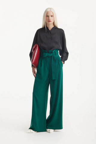 Dark Green High Waist Long Wide Leg Trousers