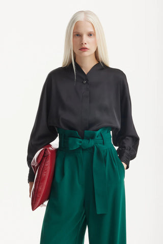 Fashion Minimalist Long Sleeve Shirt Satin Black