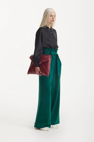Dark Green High Waist Long Wide Leg Trousers
