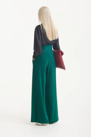 Dark Green High Waist Long Wide Leg Trousers