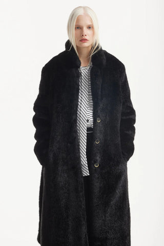 Demi-Season Solid Faux Fur Coat Black