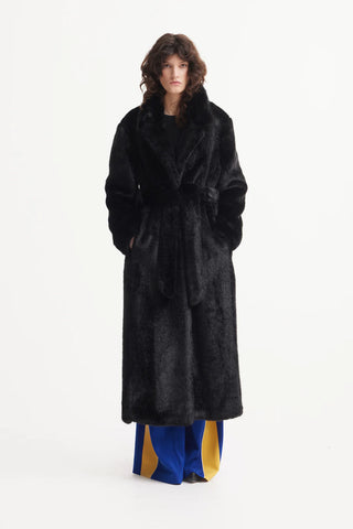 Demi-Season Solid Faux Fur Coat Black