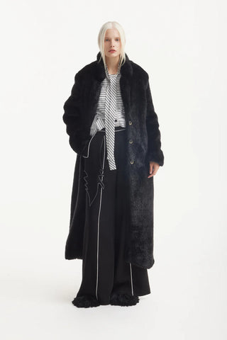 Pantaloni cu talie elastică și paspoal contrastant, negri