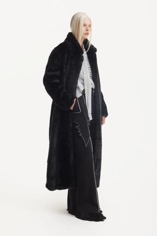 Demi-Season Solid Faux Fur Coat Black