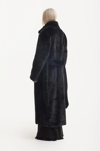 Demi-Season Solid Faux Fur Coat Black