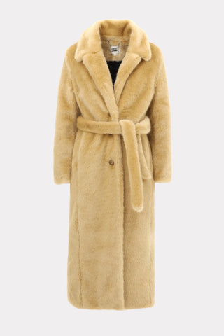 Demi-Season Solid Faux Fur Coat Warm Beige