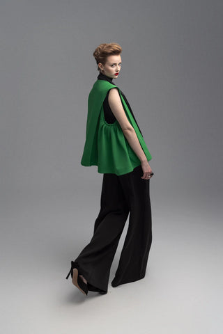 Wide-Leg Black Trousers With Contrasting Waistband Green