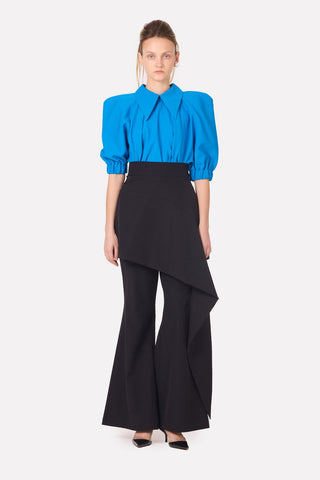 Asymmetric Overlay Flared Trousers Black
