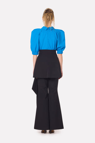 Asymmetric Overlay Flared Trousers Black