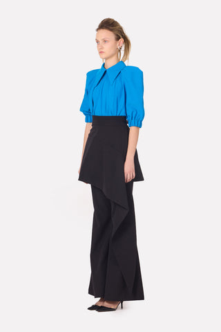 Asymmetric Overlay Flared Trousers Black