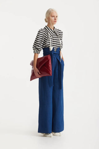 Pantaloni lungi cu talie înaltă și croi larg – Albastru marin