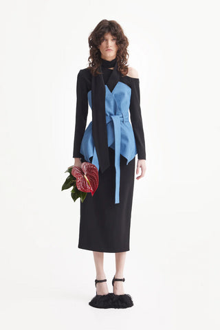 Elegant Evening Open Shoulder Midi Dress Black