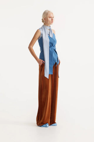 Ретро-брюки с широкими штанинами - бархат «ржавчина»