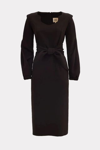 Designer Fitted Midi Dress With Belt Black