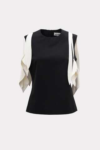 Designer Fitted Sleeveless Top, Floral Accent - Black