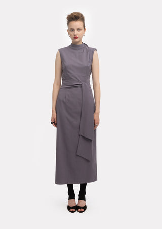 Designer Long Dress With Mock Neck Solid Pale Violet