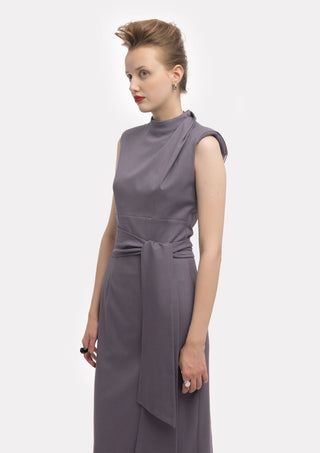 Designer Long Dress With Mock Neck Solid Pale Violet