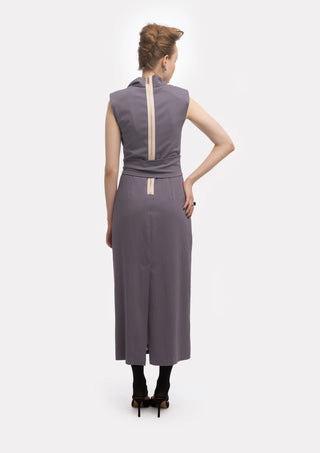Designer Long Dress With Mock Neck Solid Pale Violet