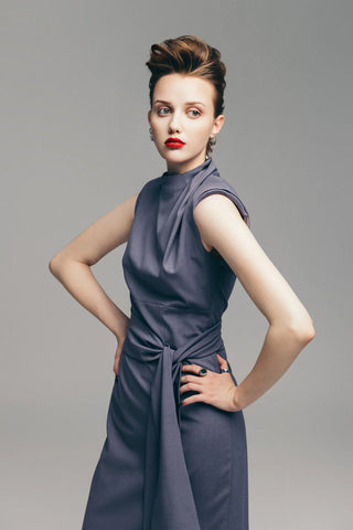 Designer Long Dress With Mock Neck Solid Pale Violet