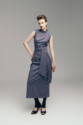 Designer Long Dress With Mock Neck Solid Pale Violet