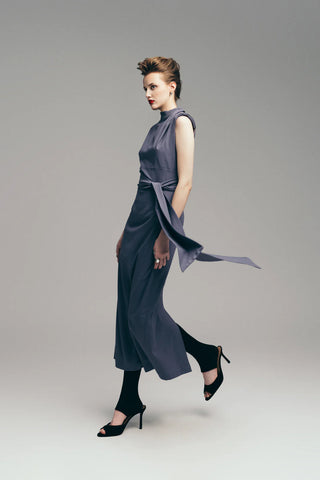 Designer Long Dress With Mock Neck Solid Pale Violet