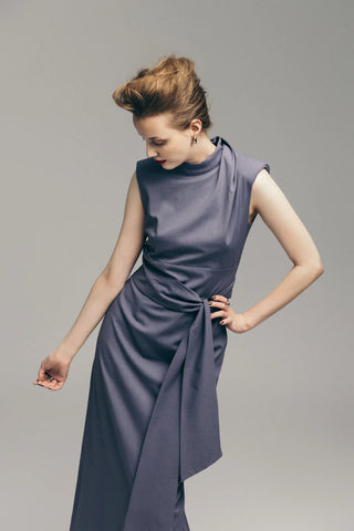 Designer Long Dress With Mock Neck Solid Pale Violet