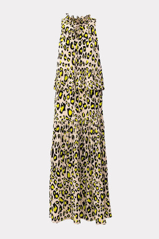Designer Short Sleeveless Dress With Print Green