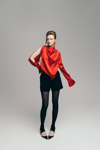 Designer Longsleeve Blouse Satin Red