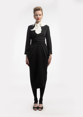 Designer Midi Dress With Belt Black