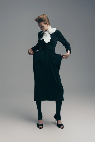 Designer Midi Dress With Belt Black