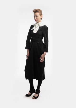 Designer Midi Dress With Belt Black