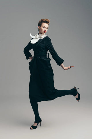 Designer Midi Dress With Belt Black