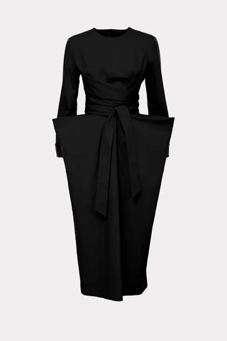 Designer Midi Dress With Belt Black