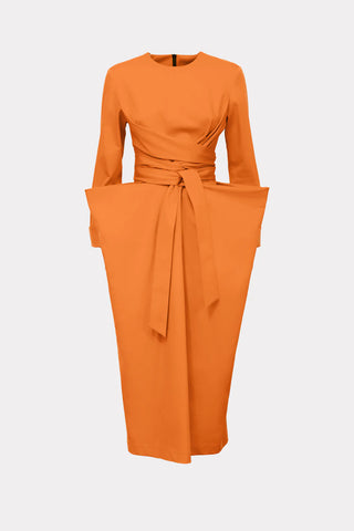 Rochie midi de designer cu curea, portocalie
