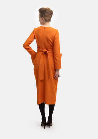 Rochie midi de designer cu curea, portocalie