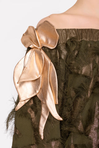 Designer Off-Shoulder Blouse Dark Green