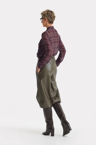 Дизайнерская прозрачная шифоновая блуза в клетку цвета бургунди